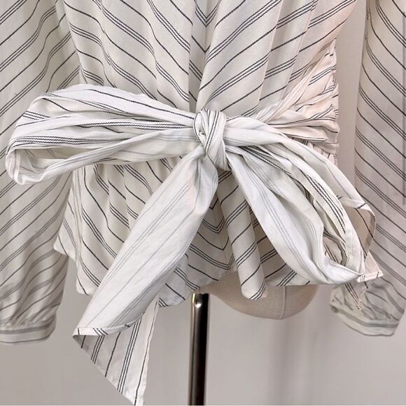 JANE & DELANCEY ANTHROPOLOGIE | V Neck Stripe Balloon Puff Sleeve Top Blouse | M - Picture 3 of 10
